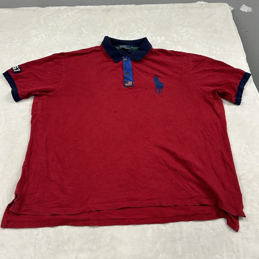 Polo Ralph Lauren Polo Shirt Mens 3XB Red Big Pony USA Flag 67 Patch Pique